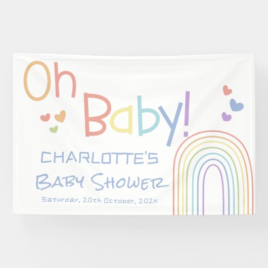 Oh Baby! Kleurrijke Regenboog Baby Shower Spandoek (Horizontaal)