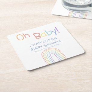 Oh Baby! Kleurrijke Regenboog Baby Shower Vierkante Kartonnen Onderzetter