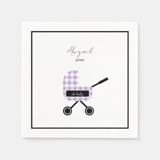 Oh Baby Lavender Gingham Pram Baby shower Napkins Servet (Voorkant)
