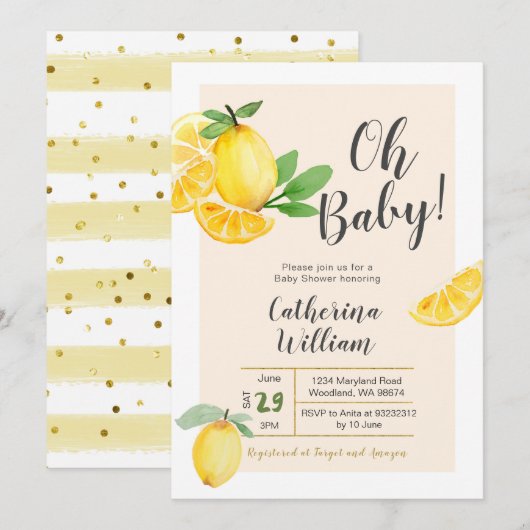 Oh Baby Lemon Baby shower Invitation (Devant / Derrière)