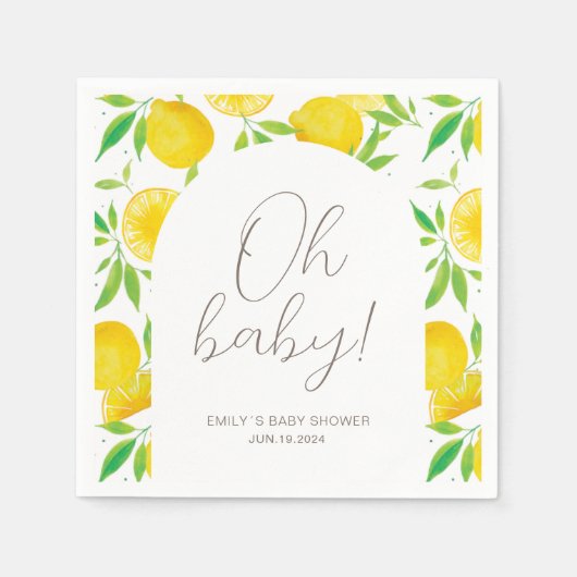 Oh Baby Lemon Waterverf Baby shower Servet (Voorkant)