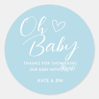 Oh Baby lichtblauw Baby shower Dank u Ronde Sticker