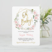 Oh Baby lichtroze roze baby shower meisje Kaart (Staand voorkant)