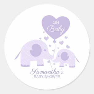 Oh Baby Lieve Paarse Olifant Baby Shower Favor Ronde Sticker