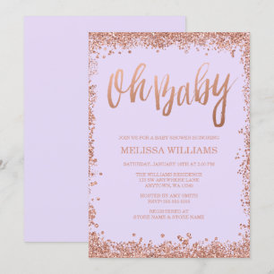Oh Baby Lila Faux Roos Gold Glitter Baby shower Kaart