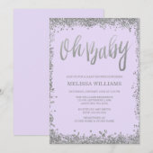 Oh Baby Lila Paarse Silver Glitter Baby shower Kaart (Voorkant / Achterkant)