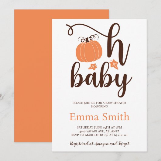 Oh Baby Little Citrouille Baby shower Invitation (Devant / Derrière)