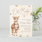 Oh Baby Llama Boho Baby shower beige Invitation (Debout devant)
