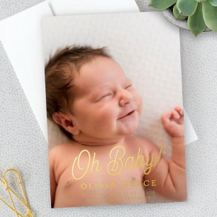 Oh Baby! Manuscript Gold Foil Fotoaankondiging Folie Uitnodiging