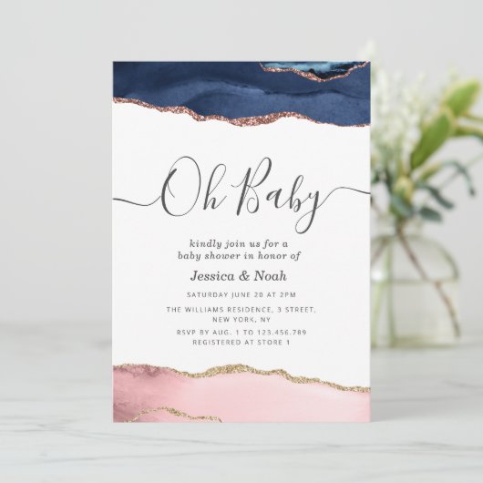 Oh Baby marine rougit agate baby shower invitation (Debout devant)