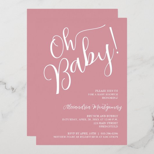 Oh Baby! Meisje Baby shower roze uitnodiging (Voorkant / Achterkant)
