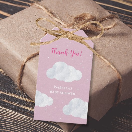 Oh Baby Meisje Pink Clouds Sky Stars Baby shower Cadeaulabel
