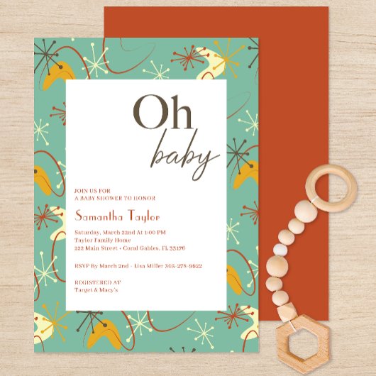 "Oh Baby" Mid-Century Modern Baby shower Kaart
