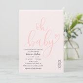 Oh Baby! Minimal Elegant Pink Script Baby Shower Kaart (Staand voorkant)