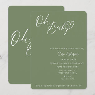 Oh Baby minimalistisch Sage Green Baby shower Kaart