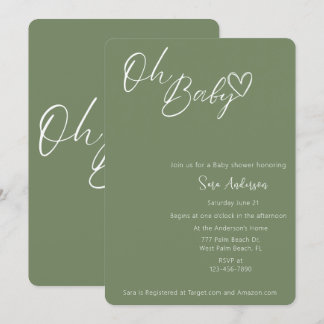 Oh Baby minimalistisch Sage Green Baby shower Kaart