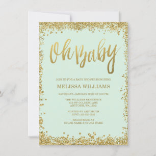 Oh Baby Mint Gold Glitter Baby shower Kaart
