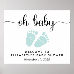 Oh Baby Mint Pieds Baby shower Affiche de bienvenu