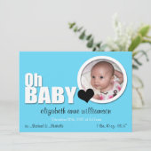 Oh Baby, Modern Aqua Blue Foto Aankondiging (Staand voorkant)