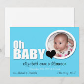 Oh Baby, Modern Aqua Blue Foto Aankondiging (Voorkant / Achterkant)