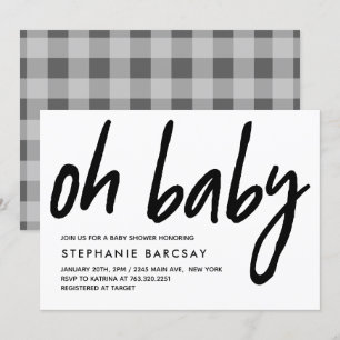 Oh Baby Modern Baby shower Gray Gingham Kaart
