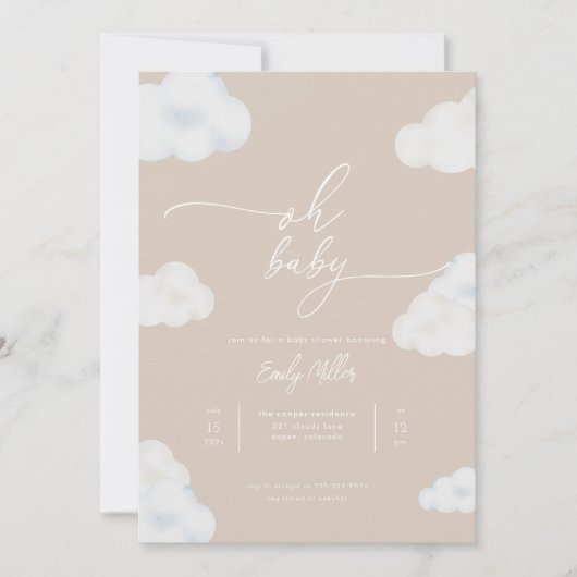 Oh Baby Modern Beige Cloud Baby shower Invitation (Devant)