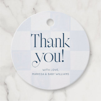Oh Baby Modern Blue Checkered Baby Shower Bedankjes Labels