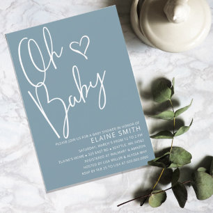 Oh Baby Modern Cute Blue Boy Baby shower Kaart
