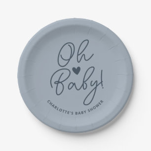 Oh Baby Modern Dusty Blue Boy Baby shower Custom Papieren Bordje