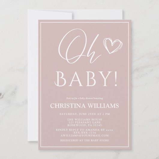 Oh Baby Modern Eenvoudig Blush Roze Baby shower Kaart (Voorkant)