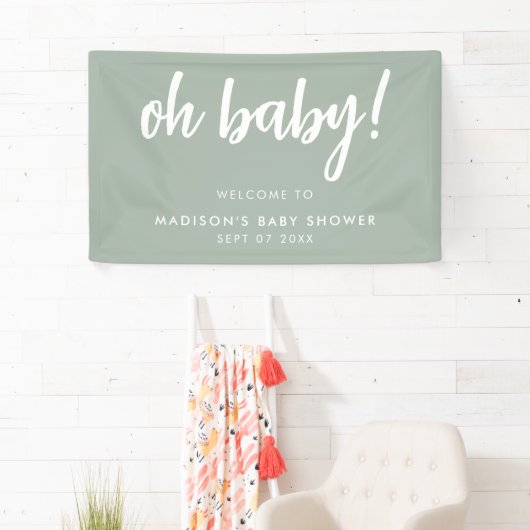 Oh Baby Modern Elegant Sage Green Baby shower Spandoek (Insitu)