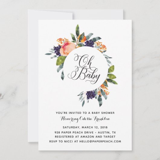 Oh Baby Modern Floral Baby shower Invitation (Devant)