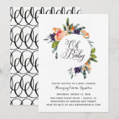 Oh Baby Modern Floral Baby shower Invitation (Devant / Derrière)