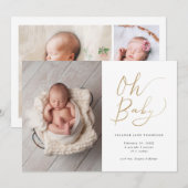Oh Baby Modern Gold Script Photo Birth Aankondiging (Voorkant / Achterkant)