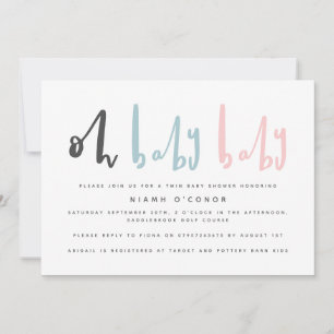 Oh baby modern hedendaags tweelingbaby shower feestdagenkaart