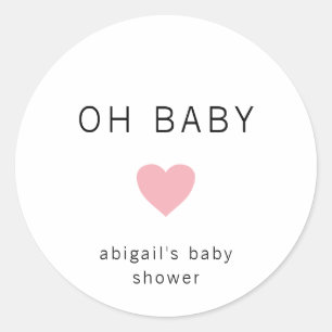 Oh Baby Modern minimalistisch roze Baby shower Ronde Sticker