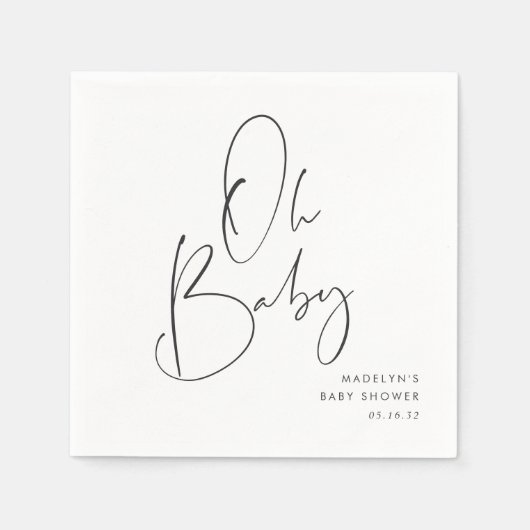 "Oh Baby" Modern minimalistisch script Baby shower Servet (Voorkant)