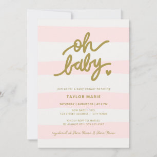 Oh Baby Modern Pink Stripes Meisje Baby shower Kaart
