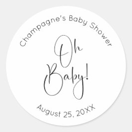 Oh Baby Modern Script Baby shower Ronde Sticker