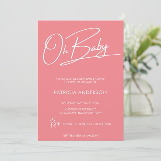 Oh baby modern script kalligraphy baby shower kaart (Staand voorkant)