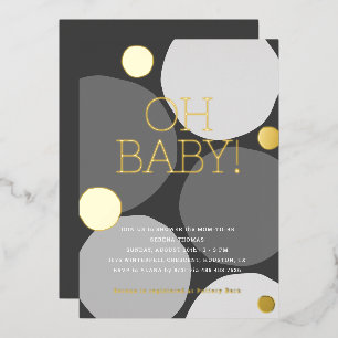 OH BABY. Modern zwart-wit Baby shower Folie Uitnodiging
