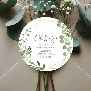 Oh Baby Moderne Groen Bladeren Baby Shower Klassie Ronde Sticker