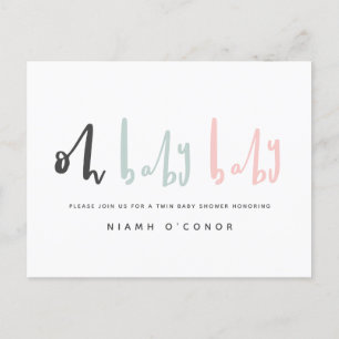 Oh baby moderne hedendaagse twin baby shower feestdagenkaart