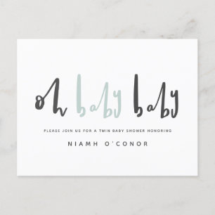 Oh baby moderne hedendaagse twin baby shower feestdagenkaart