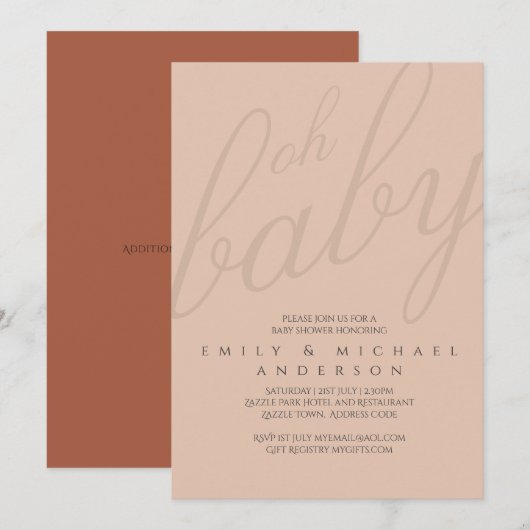 Oh Baby Moderne typografie script koppel baby show Kaart (Voorkant / Achterkant)