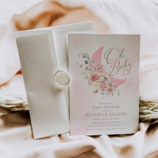 Oh Baby Moon rose fille Baby shower Invitation