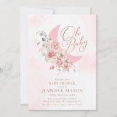 Oh Baby Moon rose fille Baby shower Invitation (Devant)