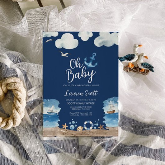 Oh Baby Nautical Navy Baby shower Invitation