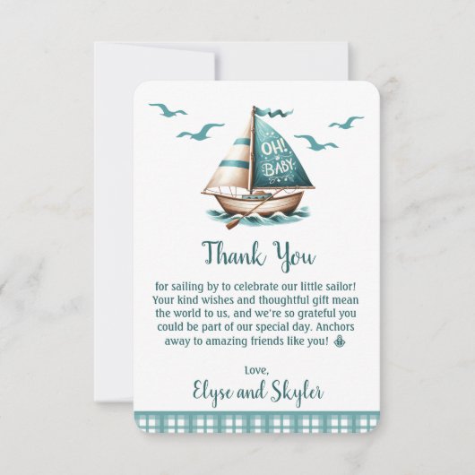 "Oh, Baby" Nautisch Baby shower Dank u bericht Bedankkaart (Voorkant)