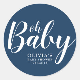 Oh Baby - Navy Blue Baby shower Ronde Sticker